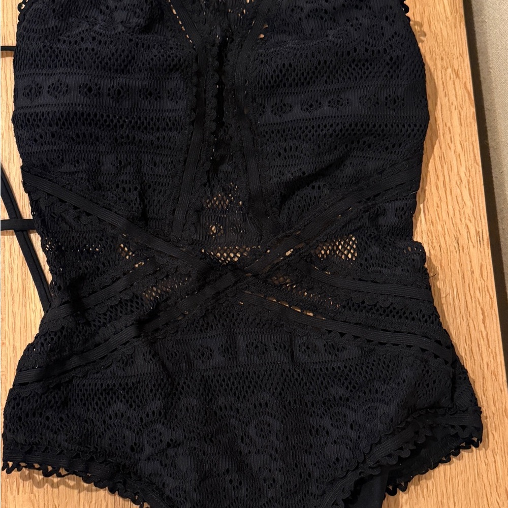 BECCA Black Crochet Lace One-Piece Swimsuit